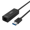 UNITEK USB-A 3.0 Gigabit Ethernet Converter. Supports IPv4/v6, COE, Wake-on-LAN. Full and half duplex. Automatic flip and flow control. Colour Black - Office Connect 2018