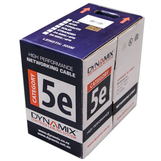 DYNAMIX 305m Cat5e White UTP SOLID Cable Roll 100MHz, 24AWGx4P, PVC CM UL Rated Jacket, Supplied in Pull Box.