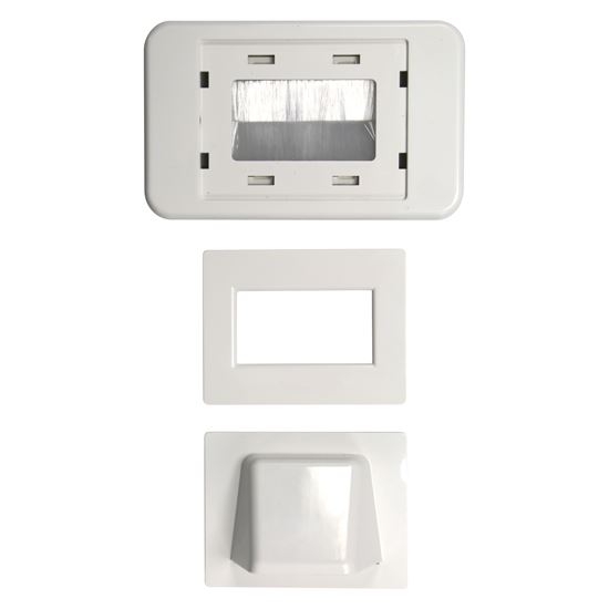 AMDEX Combination Flush & Bullnose Cable Management Wall Plate With Brush. White Colour - Office Connect 2018
