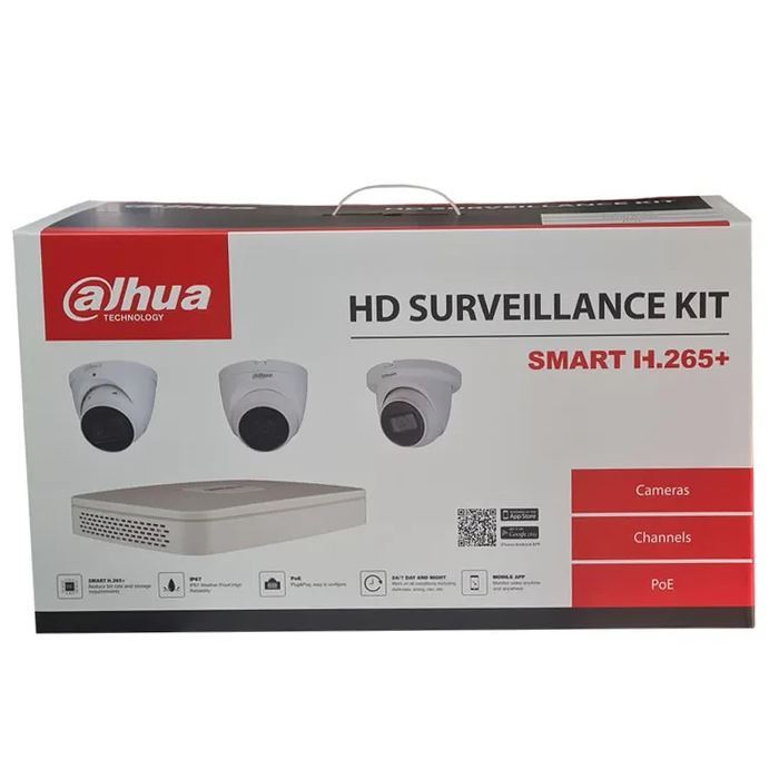 DAHUA 8-Channel IP Surveillance Kit Includes 8-Port 4K PoE NVR with 2TB HDD Installed. 4x DAHUA 4MP IP 2.8mm Fixed PoE IR Turret Cameras. IP67 Rated.