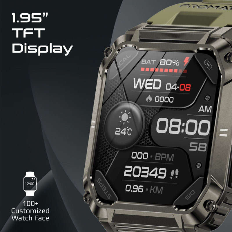 PROMATE IP67 Shock-Resist Smart Watch with Fitness Tracker & Bluetooth Calling. Large 1.95" Display. Up to 12 Days Battery Life. Heart Rate/Step/Sleep Tracker. Green Colour. - Office Connect 2018