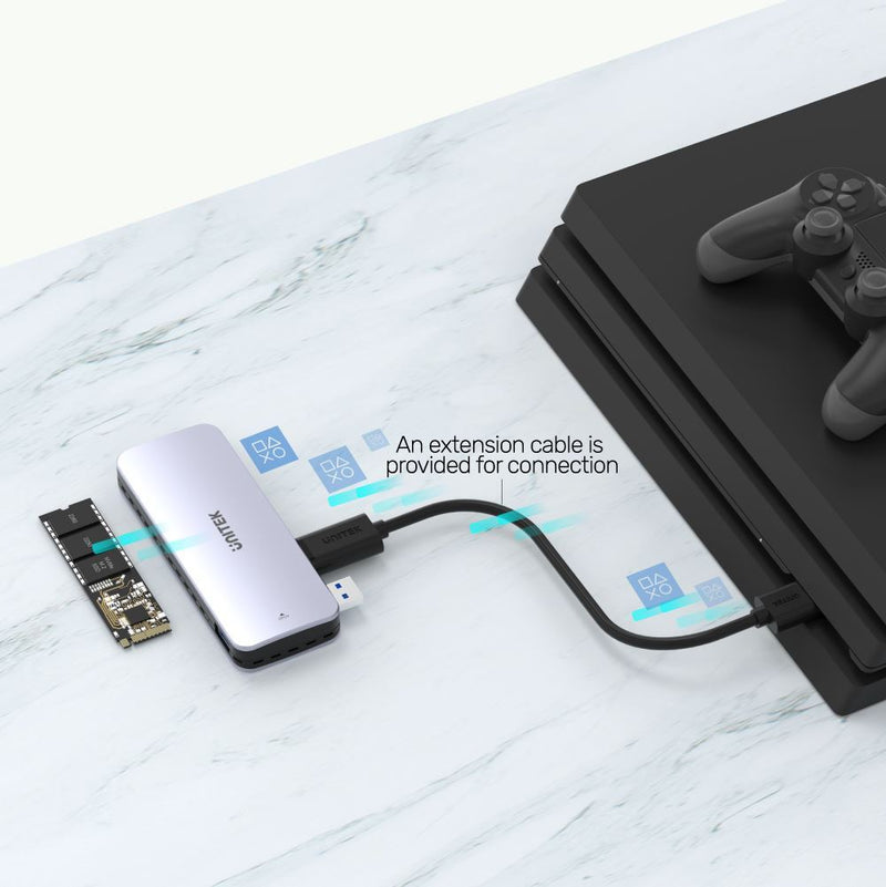 UNITEK PS5 External Storage. Dual USB-A 10G to M.2 PCIe/NVMe Enclosure. Grey - Office Connect 2018