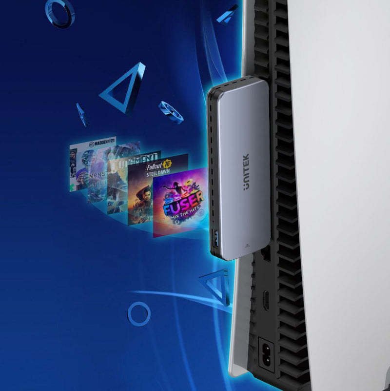 UNITEK PS5 External Storage. Dual USB-A 10G to M.2 PCIe/NVMe Enclosure. Grey - Office Connect 2018