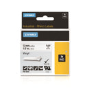 DYMO Genuine Rhino Industrial Vinyl Labels.12mm x 5.5m. Black on White. Compatible with DYMO Rhino Industrial labellers, LabelManager labellers and the LabelWriter 450 Duo. - Office Connect 2018