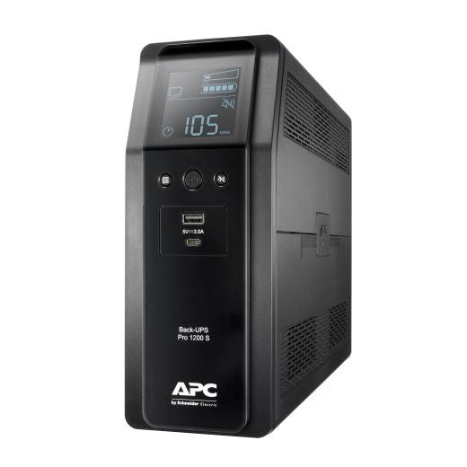 APC Back-UPS PRO Line Interactive 1200VA (720W) with AVR, 230V Input/Output. 8x IEC C14 Outlets. With Battery Backup & Surge Protect. USB Port charging ports, Sinewave Power & LCD Display. - Office Connect 2018