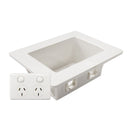 DYNAMIX Recessed Wall Box with 2x AMDEX style outlets. Incl Dual Port GPO. Suitable for 70 & 90min Wall Cavities. Floating Gib Install ONLY Outside face: 185 x 145mm. Recess: 166 x 100mm. Depth: 63mm. - Office Connect 2018