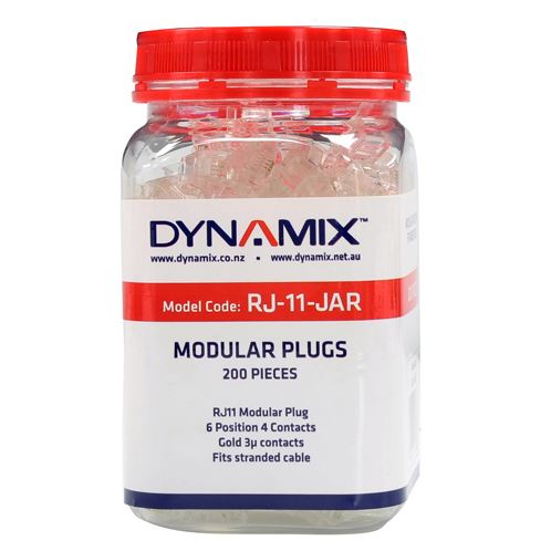 DYNAMIX RJ11 Plug 200pc Jar, 6P4C Modular Plug. 3 micron. - Office Connect 2018