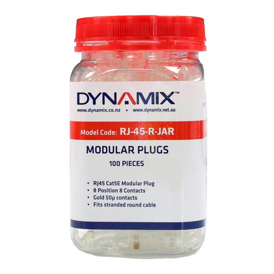 DYNAMIX RJ45 Plug 100pc Jar, 8P8C Modular Plug (Round, Stranded) . 50 micron