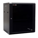DYNAMIX 12RU Wall Mount Cabinet 450mm Deep (600 x 450 x 635mm). Includes 1x Fixed Shelf, 2x Fans & 10x Cage Nuts. Black Gloss Colour, front door. JUNE Promo - Includes FREE BOOM-10 - Office Connect 2018