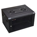DYNAMIX 6RU Wall Mount Cabinet 450mm Deep (600 x 450 x 368mm). Includes 1x Fixed Shelf, 2x Fans & 10x Cage Nuts. Black Gloss Colour, front door. JUNE Promo - Includes FREE BOOM-10 - Office Connect 2018