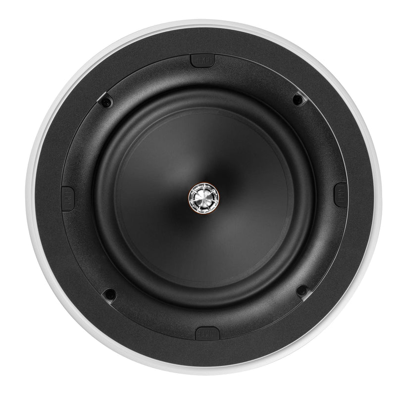KEF Ultra Thin Bezel 8'' Round In-Ceiling Speaker. 200mm Uni-Q driver with 16mm aluminium dome tweeter & tangerine waveguide. Magnetic grille. IP64 rated. - Office Connect 2018