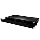 DYNAMIX 19'' 1U Fibre Patch Panel Three Slot. Metal Sliding Drawer Black. Supplied with 2x 24 Port Splice Cassette, Cable Management Accessories & Cable Gland, with Front Management. - Office Connect 2018