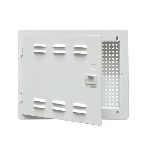 DYNAMIX 14'' Network Enclosure Recessed Wall Mount, Vented Lid, Cable/GPO Knock outs. Installs: 400 mm Centre Stud. Cut out OD: 355x 276 x 99mm. Incl. Installation Accessories, Earth Kit - Office Connect 2018