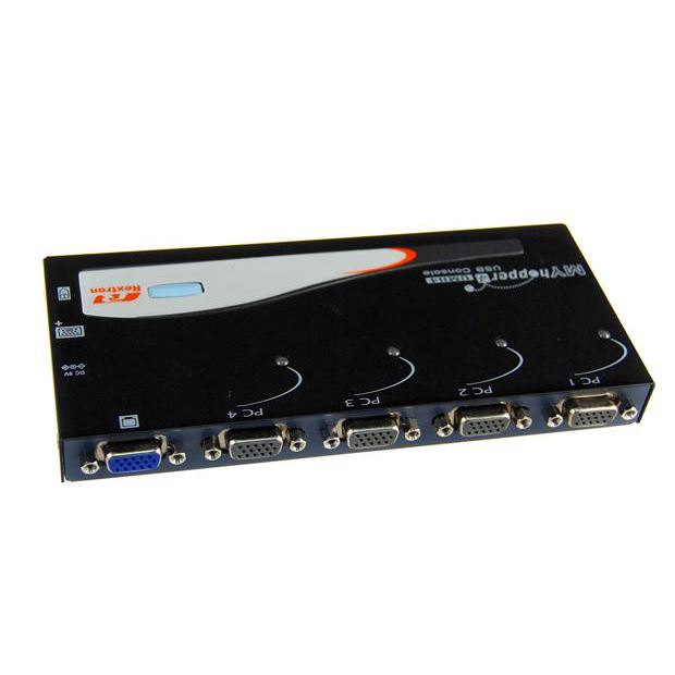 REXTRON 4 Port USB KVM Switch. Share 1x USB k/b/USB Mouse/Video with 4x PCs. USB / VGA leads included. - Office Connect 2018