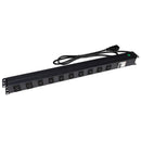 DYNAMIX 10 Outlet Vertical Power Rail (8x 10A IEC C13 & 2x 16A IEC C19). with 6KA C-Curve Circuit Breaker. Integrated 2m power cord (16A IEC C20) 0RU. Colour Black. - Office Connect 2018