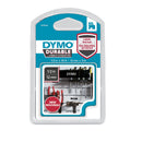 DYMO Genuine D1 Extra-Strength Durable Labels. 12mm x 3m white on Black. Stronger than standard D1 labels. Dishwasher safe, Extra strength adhesive, Chemical, solvent, oil, & water resistant. - Office Connect 2018