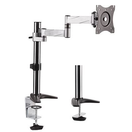 BRATECK 13"-27" Single Monitor Desk Mount. Max Load 8kgs. Rotate, Extend, Tilt,  Swivel. Max Arm Extension 396mm. Supports VESA 75x75 &100x100. Colour Slate Black and Metallic Grey.