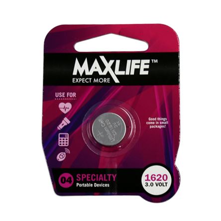 MAXLIFE CR1620 Lithium Button Cell Battery. 1Pk.