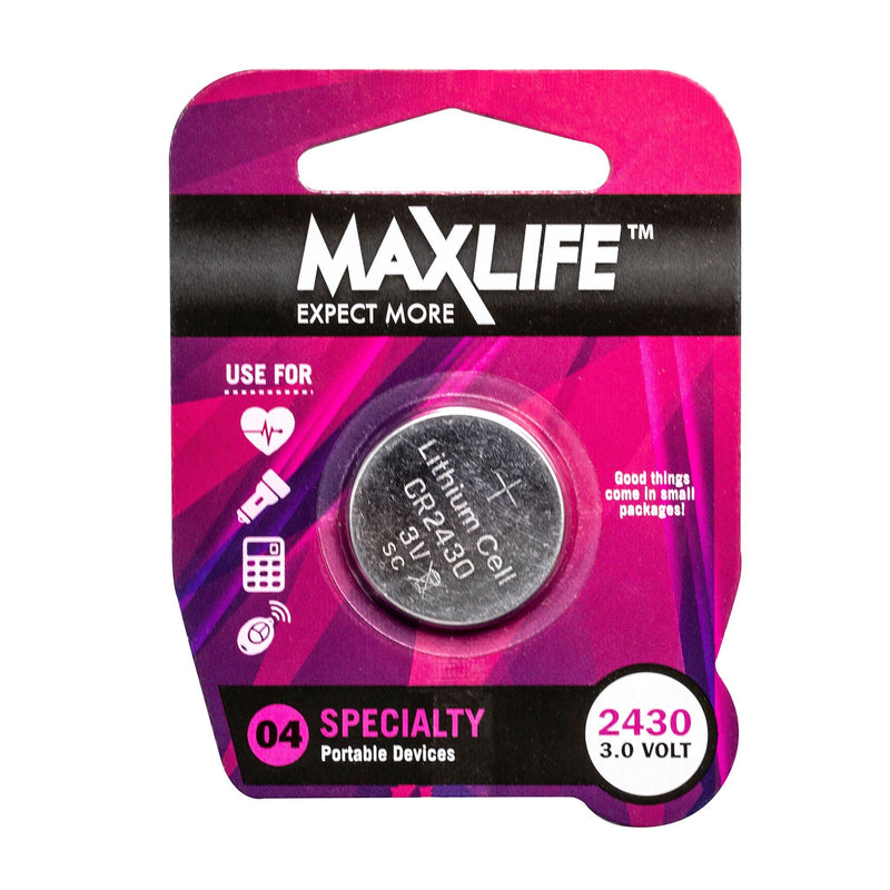 MAXLIFE CR2430 Lithium Button Cell Battery. 1 Pk