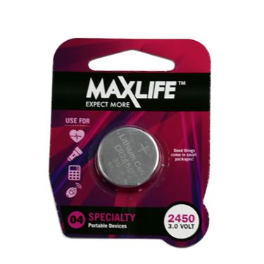 MAXLIFE CR2450 Lithium Button Cell Battery. 1Pk.