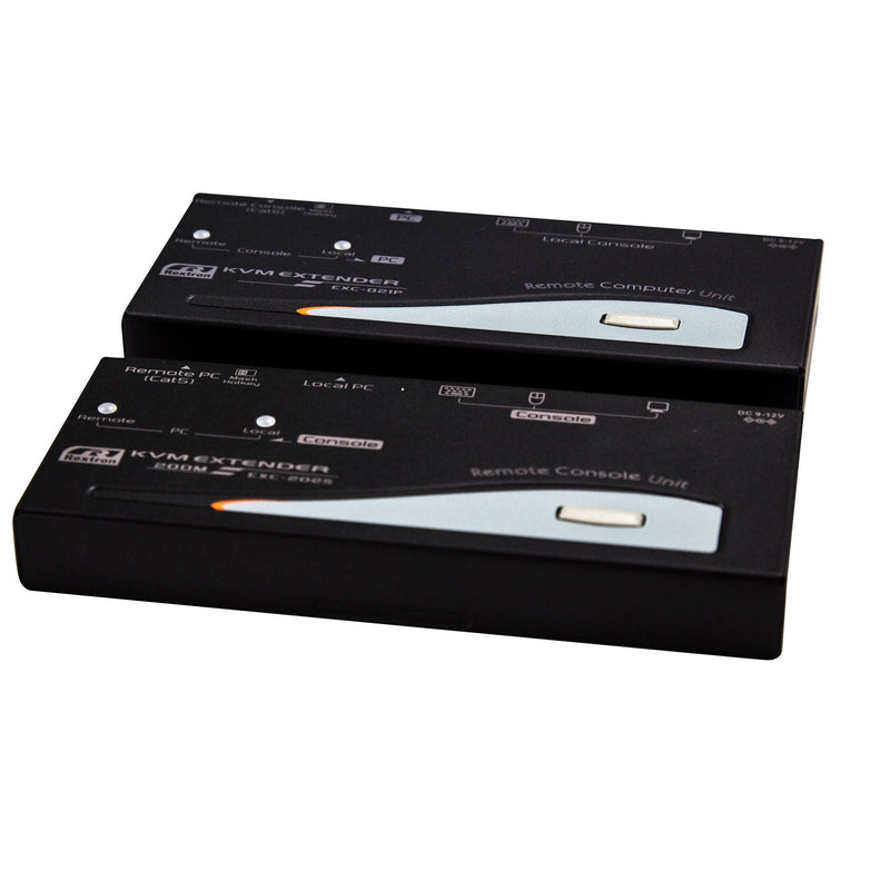 REXTRON Console Extender Allows VGA mouse & keyboard signals to be extended up to 200m using Cat7 UTP/STP Cable. USB console ports on units, supplied with 2-to-1 USB/ VGA 1.8m cables. Black Colour.