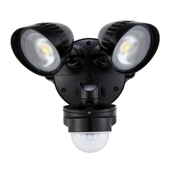 HOUSEWATCH 20W Twin LED 2x Spotlights with Motion Sensor. IP54. Passive IR. 22m Detection Range. Detection Angle 240 Degree. 4000 Lumens.  Timing & Lux Adjustments. Black Colour. - Office Connect 2018