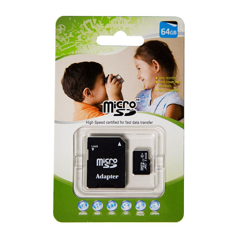 64GB Micro SD High-Speed Certified Flash Card with Adapter. 30MB/Sec. Designed to Meet the High Capacity, HD Audio & Video Requirement for the Latest Digital Cameras, DV Recorders, Mobile Phones, etc - Office Connect 2018