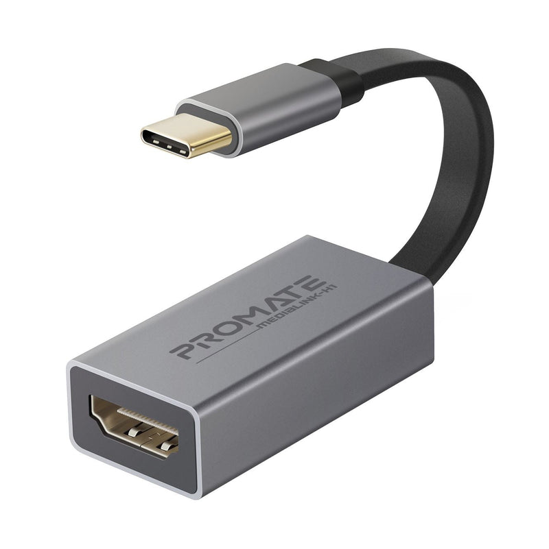 PROMATE USB-C to HDMI Adapter. Supports up to 4K@30Hz. Plug & Play. Input: USB-C, Output: HDMI. Compatible with all devices supporting Video/Audio output over USB-C. Reversible Plug.