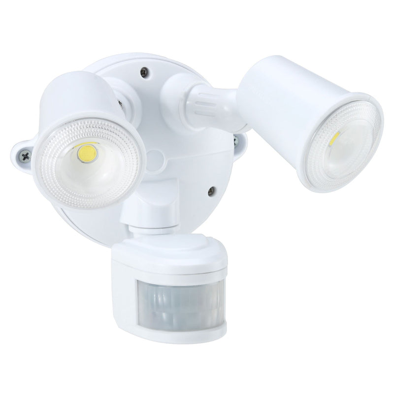 HOUSEWATCH 10W Twin LED Spotlight with Motion Sensor. IP54. Passive IR. 9m (Side) and 12m (Front) Detection Range. Detection Angle 140 Degree. Includes Timing & LUX Adjustments. White Colour. - Office Connect 2018