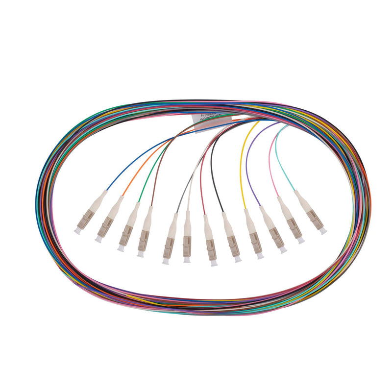 DYNAMIX 2M LC Pigtail OM3 12x Pack Colour Coded, 900um Multimode Fibre, Tight Buffer LSZH Jacket - Office Connect 2018