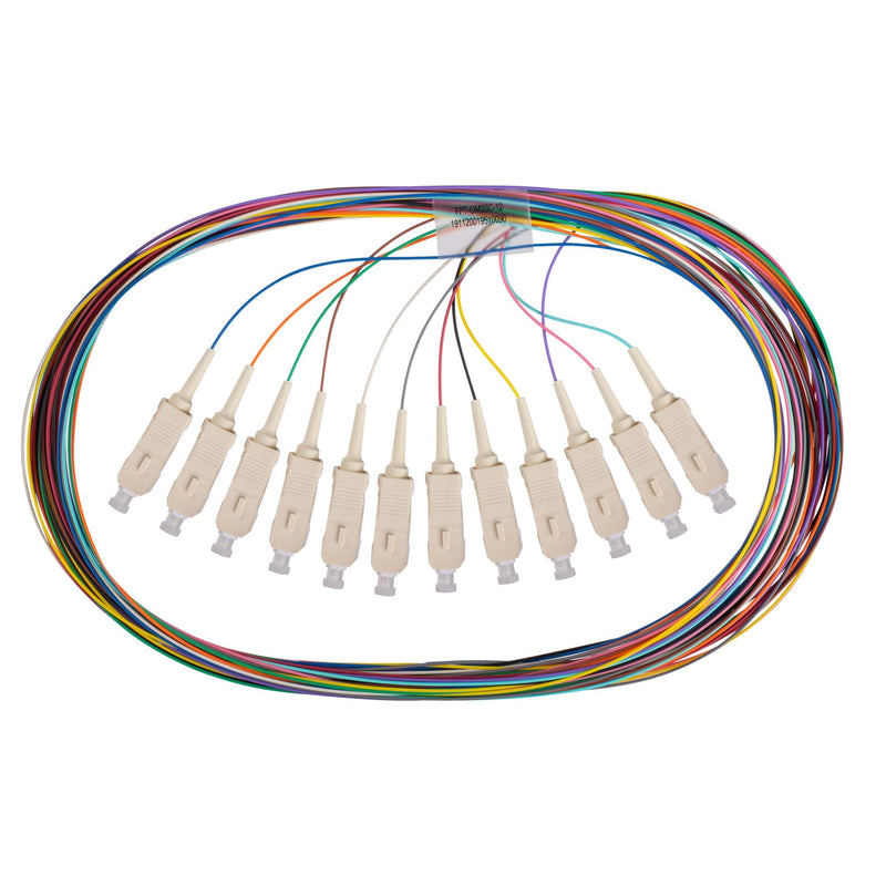 DYNAMIX 2M SC Pigtail OM3 12x Pack Colour Coded, 900um Multimode Fibre, Tight Buffer LSZH Jacket - Office Connect 2018