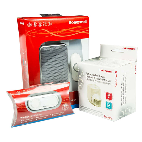 HONEYWELL Wireless Series 3 Portable Doorbell Bundle. Includes 2x Wireless Push Buttons (HONDCP511GA) & 1x Motion Detector (HONRCA902A). Up to 150m Range, - Office Connect 2018