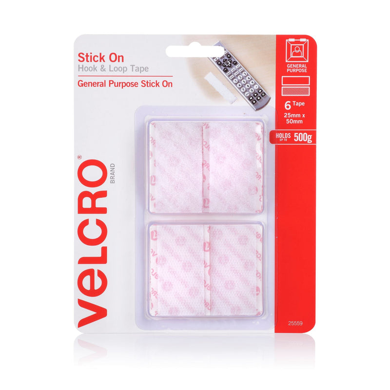 VELCRO Brand 25mm x 50mm Hook & Loop Pre-Cut Stick On 6 Pack Surface Tape. Designed for General Purpose Simple and Mess-Free. Attach Light Weight Items up To