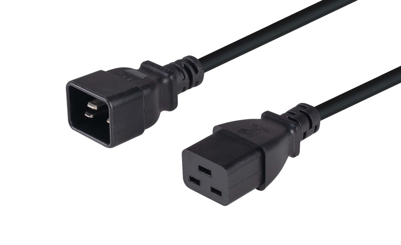 DYNAMIX 1M IEC 16A Power Extension Cord. (C20 Plug to C19 Socket) 1.5mm. BLACK COLOUR