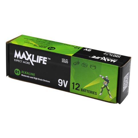 MAXLIFE 9V Alkaline Battery 12 BULK Pack