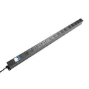 DYNAMIX 15 Outlet Vertical Power Rail (10A) with 6kA C-Curve MCB Circuit Breaker, on/off switch & 2m Power Cord with 10A 3 Pin Plug. Vertical Height 1010mm. Colour Black - Office Connect 2018