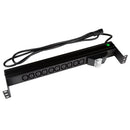 DYNAMIX 10 Outlet Horizontal Power Rail (10A IEC C13) with 6KA C-Curve Circuit Breaker. Integrated 2m power cord (10A IEC C14) 1RU. Colour Black. - Office Connect 2018