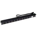 DYNAMIX 10 Outlet Vertical Power Rail (10A IEC C13) with 6KA C-Curve Circuit Breaker. Integrated 2m power cord (10A IEC C14) 0RU. Colour Black. - Office Connect 2018