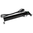 DYNAMIX 10 Outlet Horizontal Power Rail (8x 10A IEC C13 & 2x 16A IEC C19). with 6KA C-Curve Circuit Breaker. Integrated 2m power cord (16A IEC C20) 1RU. Colour Black. - Office Connect 2018
