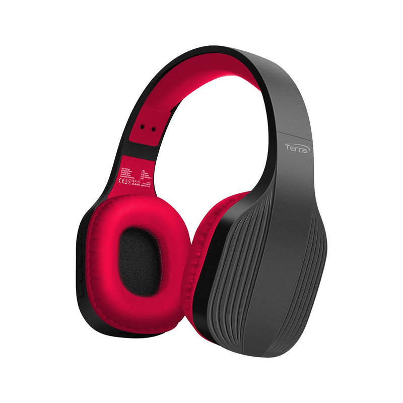 PROMATE Bluetooth Wireless OverEar Headphones. Up to 10 Hours Playback 300mAh Battery, Up to 10m Operating Distance. Integrated Microphone, FM 87.5-108MHz, AUX Port, Built-in On Ear Controller. Black/Maroon Colour