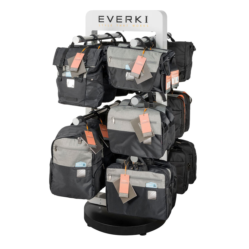 EVERKI Notebook Display Stand. Hold up to 20 Bags with 5 Adjustable hangers (included). Dimensions 70 x185 x 70 cm. Weight 36kgs - Office Connect 2018