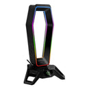 VERTUX Multi-Function Headphone Stand with 3x USB-A Ports. Includes 3.5mm Headphone & Microphone Ports. 1.5m Cable, 12 Preloaded Lighting Effects, 7.1 Surround Sound Card Built-in, Weighed Base. Black - Office Connect 2018