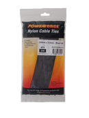 POWERFORCE Cable Tie Black UV 150mm x 3.6mm Weather Resistant Nylon. Pack of 100. Made from U.L. Approved Nylon 6/6 with Flamability Rating of UL 94V-2. - Office Connect 2018