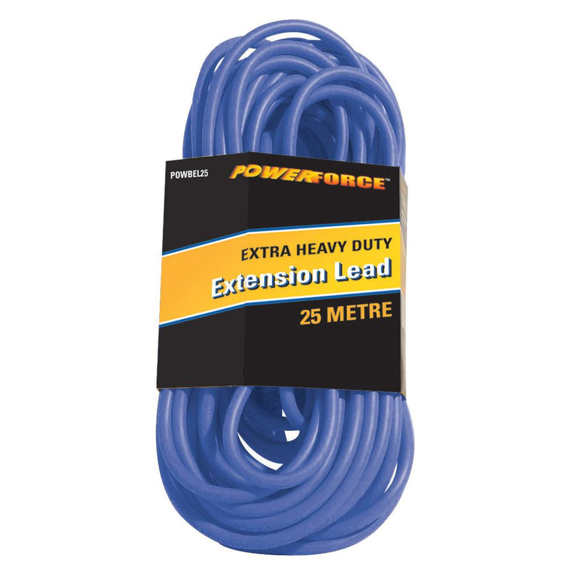 POWERFORCE 25m 15A Extra Heavy Duty Power Extension Lead 3 Core 1.5mm Cable. Power-On LED in Clear Moulded Plastic. 15A Plug. Blue Colour. - Office Connect 2018