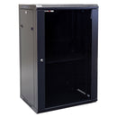 DYNAMIX 18RU Wall Mount Cabinet 450mm Deep (600 x 450 x 910mm). Includes 1x Fixed Shelf, 2x Fans & 10x Cage Nuts. Black Gloss Colour, front door. JUNE Promo - Includes FREE BOOM-10 - Office Connect 2018