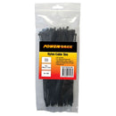 POWERFORCE Cable Tie Black UV 200mm x 7.6mm Weather Resistant Nylon. Pack of 100. Made from U.L. Approved Nylon 6/6 with Flamability Rating of UL 94V-2. - Office Connect 2018