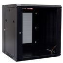 DYNAMIX LITE 12RU Swing Wall Mount Cabinet. Right hand mounted. The LITE version excludes fixed shelves and fans. Includes 10x cage nuts. Gloss black colour. JUNE Promo - Includes FREE BOOM-10 - Office Connect 2018
