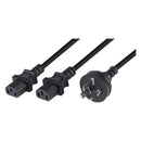 DYNAMIX 2M Y Power Cord. 3-Pin Plug to 2x IEC C13 Female Connectors 10A. SAA Approved. 0.75mm copper core. BLACK Colour. - Office Connect 2018