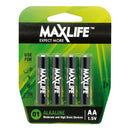 MAXLIFE AA Alkaline Battery 4 Pack Long Lasting Alkaline Formula. Designed For Everyday and High Drainage Devices. Long Shelf Life. No Mercury or Cadmium. - Office Connect 2018