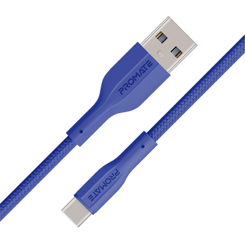 PROMATE 1M USB-A to USB-C Super Flexible Cable. Supports 2A Charging & 480Mbps Data Transfer. Blue Colour.